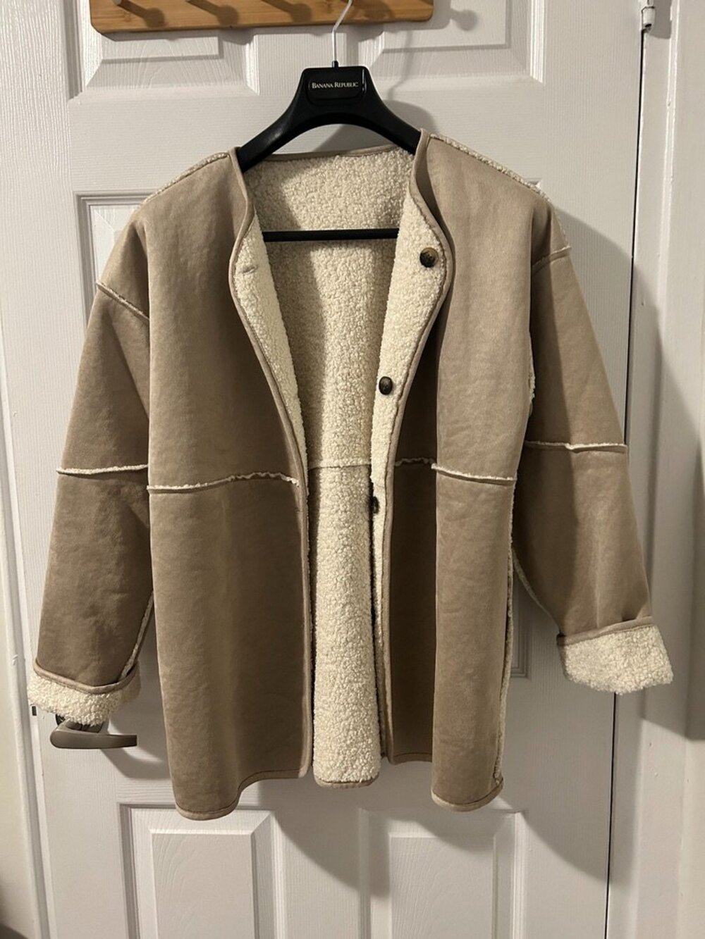 Banana Republic Reversible Vegan Suede Sherpa Jacket - Size Medium